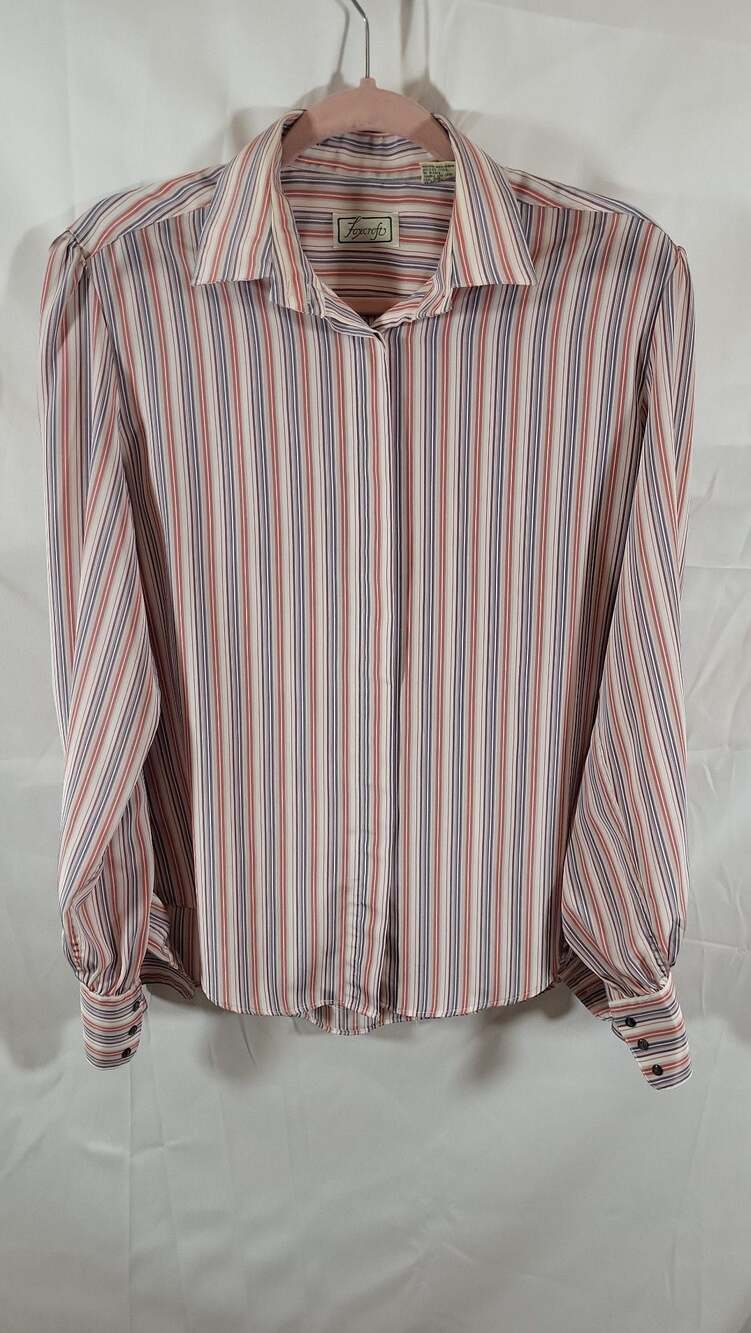Foxcroft Vintage 70s Striped Button Down Long Sleeve Blouse, size 16
